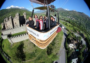 Flying in a hot air balloon above Fénis Castle