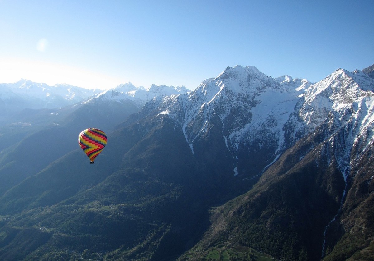 Flying in a hot air balloon  above Aosta Valley