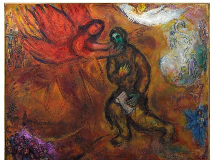 Il profeta Isaia, 1968 – Olio su tela, 114 × 146 cm – Nizza, Musée National Marc Chagall, MBMC 1997-1
Credit © Chagall®, by SIAE 2026 – RMN-Grand Palais / Dist. Foto SCALA, Firenze
