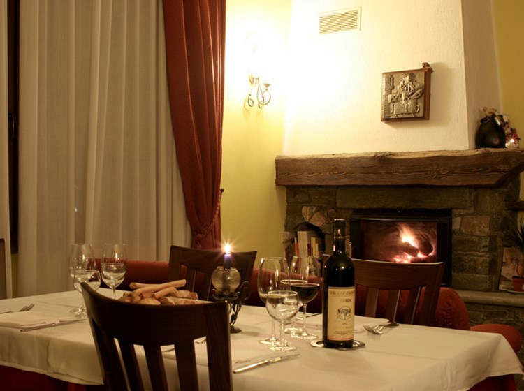 Table and fireplace